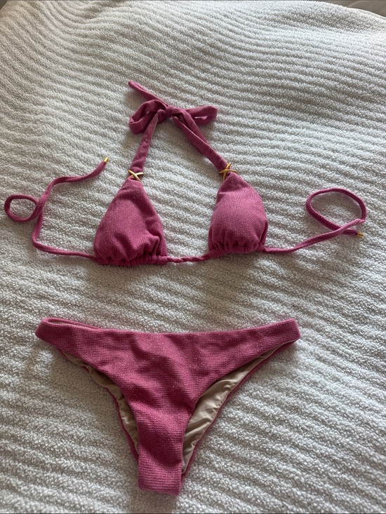 Pilyq Other - PilyQ Pink Textured Triangle Bikini Set